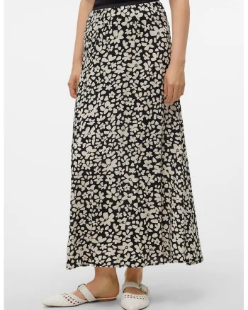 Fusta maxi evazata, Negru/Crem