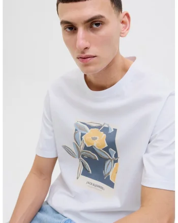 Tricou lejer cu imprimeu, Alb/Galben/Bleumarin