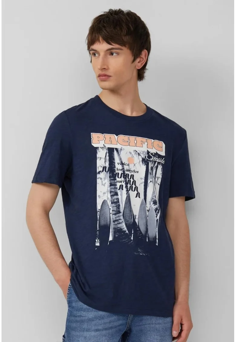 Tricou barbati cu decolteu la baza gatului, Regular Fit din bumbac, Bleumarin, Bleumarin