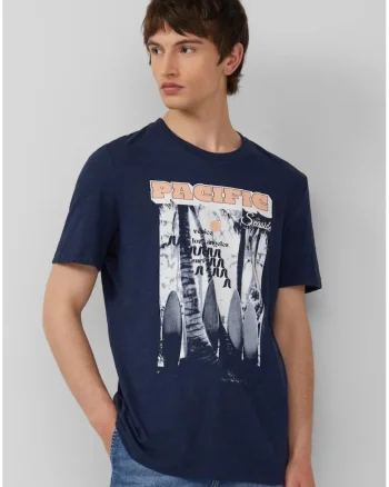 Tricou barbati cu decolteu la baza gatului, Regular Fit din bumbac, Bleumarin, Bleumarin