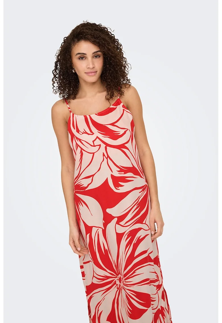 Rochie maxi din modal cu model floral, Rosu/Piersica