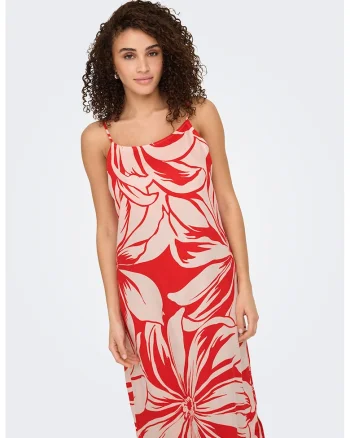 Rochie maxi din modal cu model floral, Rosu/Piersica