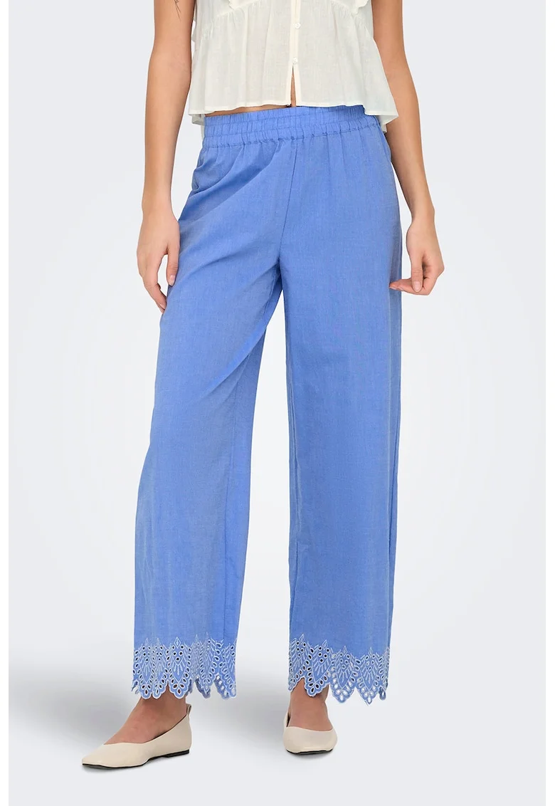 Pantaloni drepti cu talie inalta, Albastru