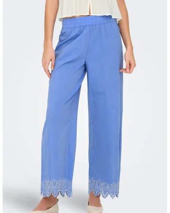 Pantaloni drepti cu talie inalta, Albastru
