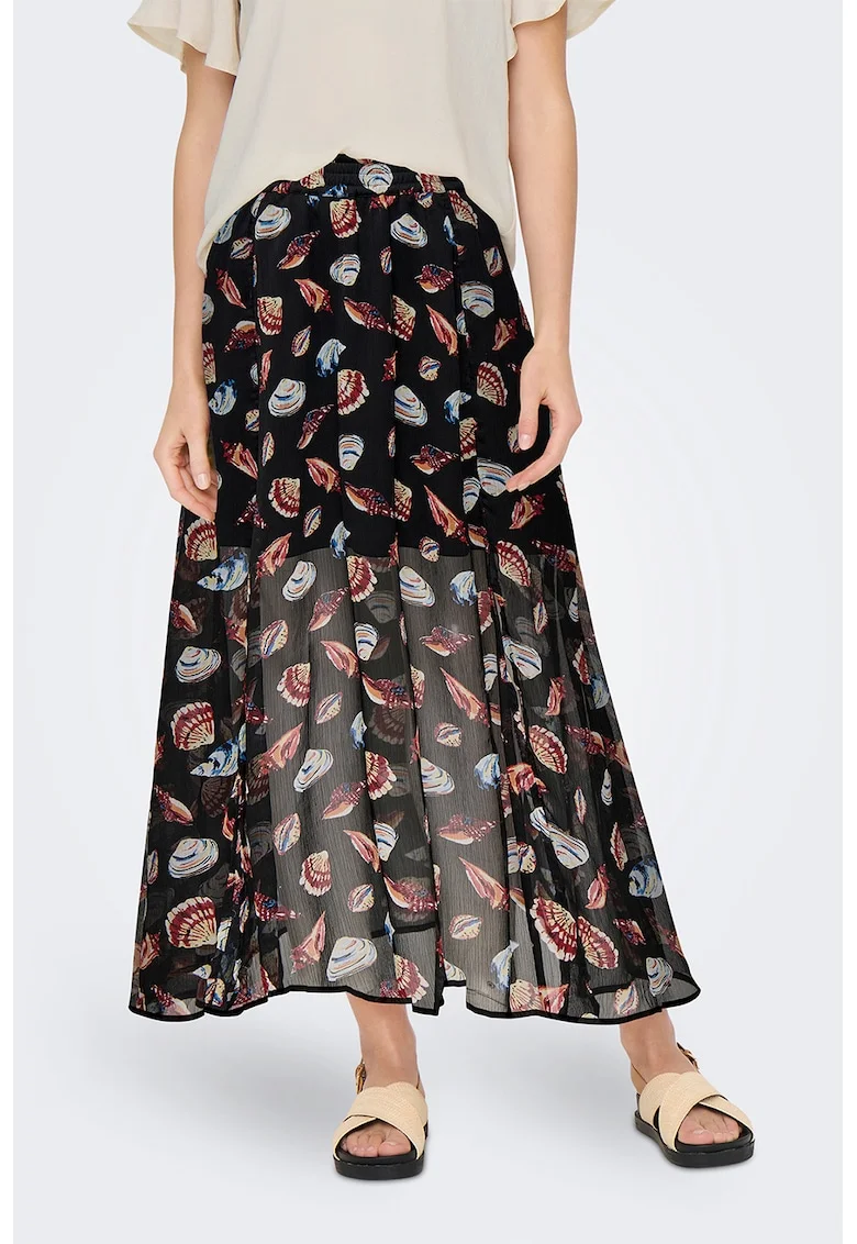 Fusta maxi cu aspect semi-transparent, Negru