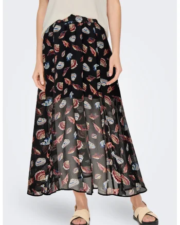 Fusta maxi cu aspect semi-transparent, Negru