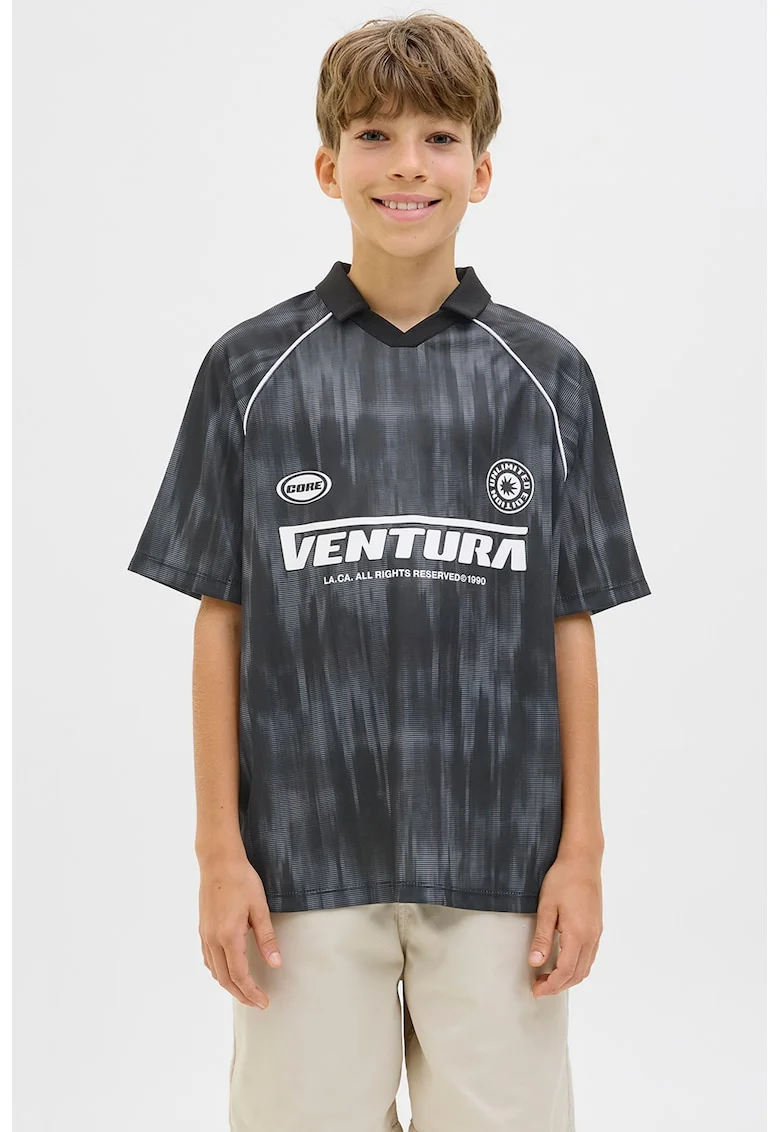 Tricou polo lejer, Alb/Negru stins/Gri antracit