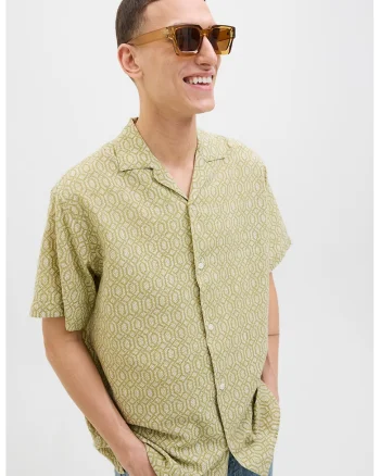 Camasa lejera cu model geometric, Verde deschis