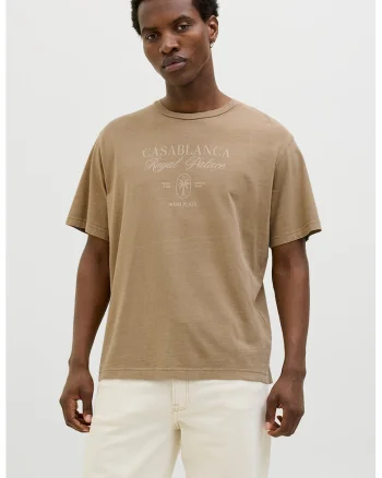 Tricou cu imprimeu text, Maro taupe