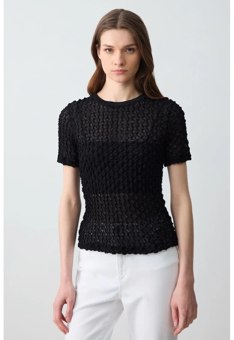 Bluza semitransparenta texturata, Negru