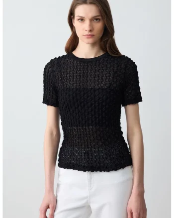 Bluza semitransparenta texturata, Negru