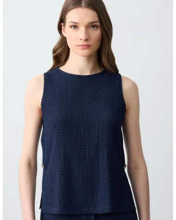 Bluza texturata fara maneci, Bleumarin