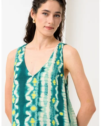 Bluza lejera fara maneci Dirina, Verde englez/Alb murdar