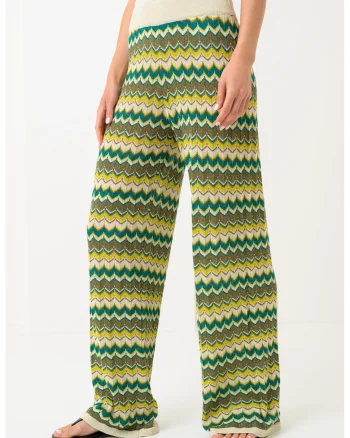 Pantaloni palazzo tricotat fin Ember, Multicolor