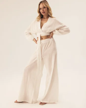 Pantaloni dama Seaside  alb crem, Crem