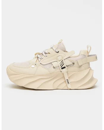 Pantofi sport din piele cu insertii din material textil, Bej