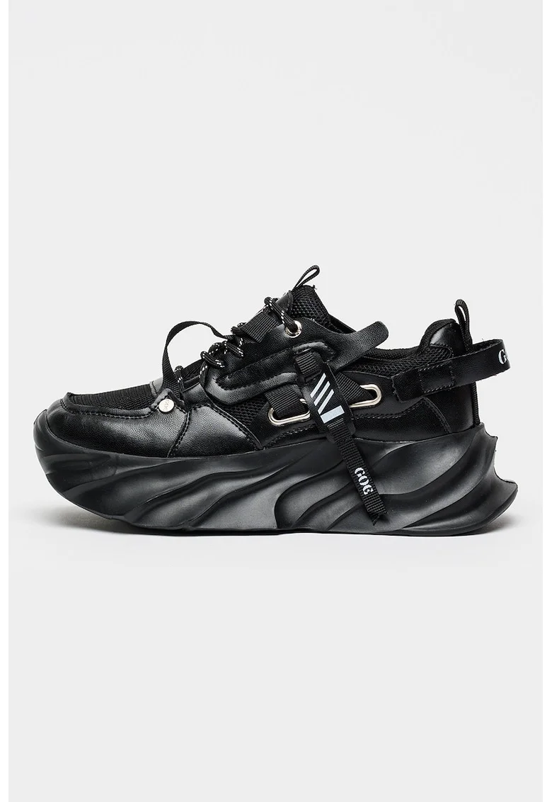 Pantofi sport flatform cu sireturi, Negru
