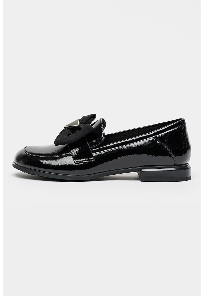 Pantofi loafer din piele lacuita cu aplicatie funda, Negru
