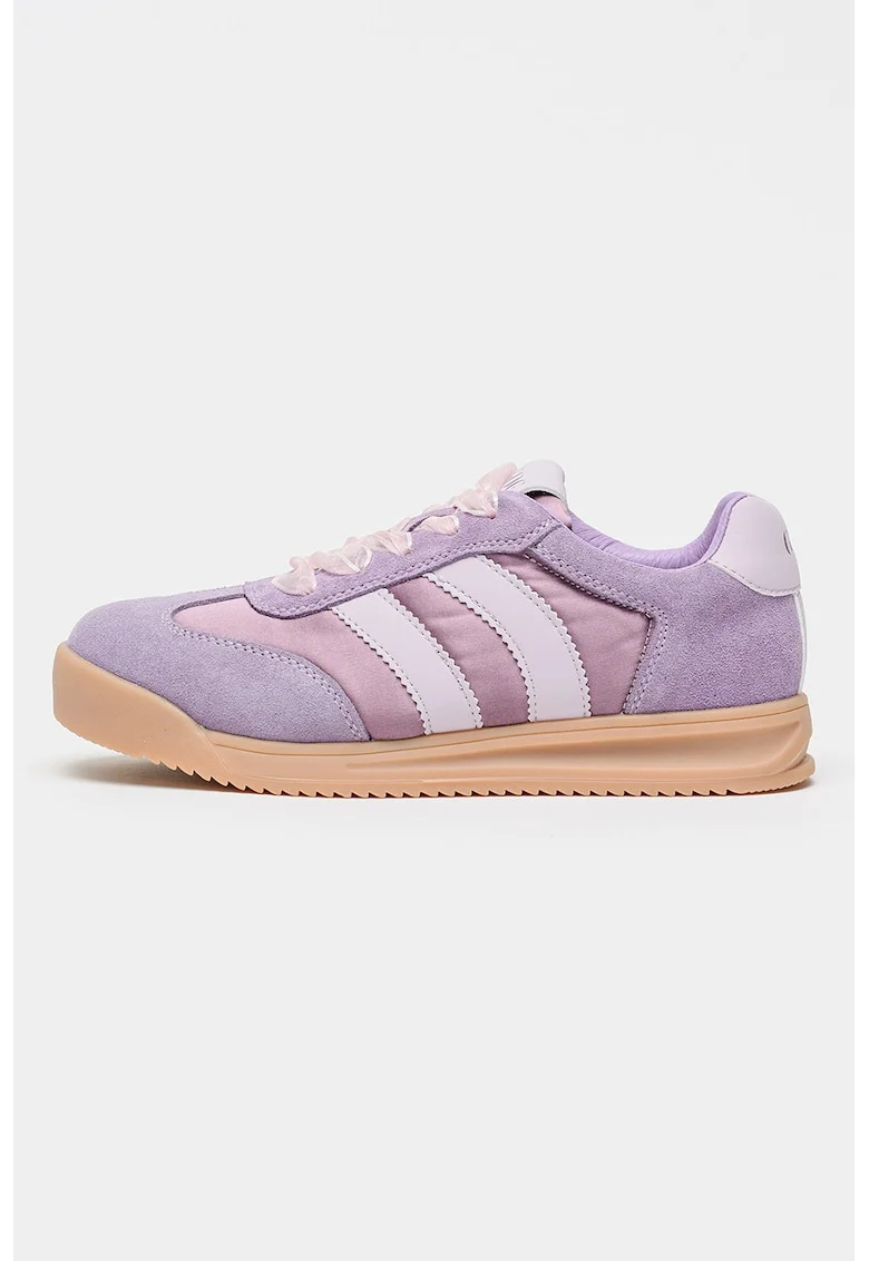 Pantofi sport din piele intoarsa cu garnituri din material textil, Violet deschis/Violet pastel