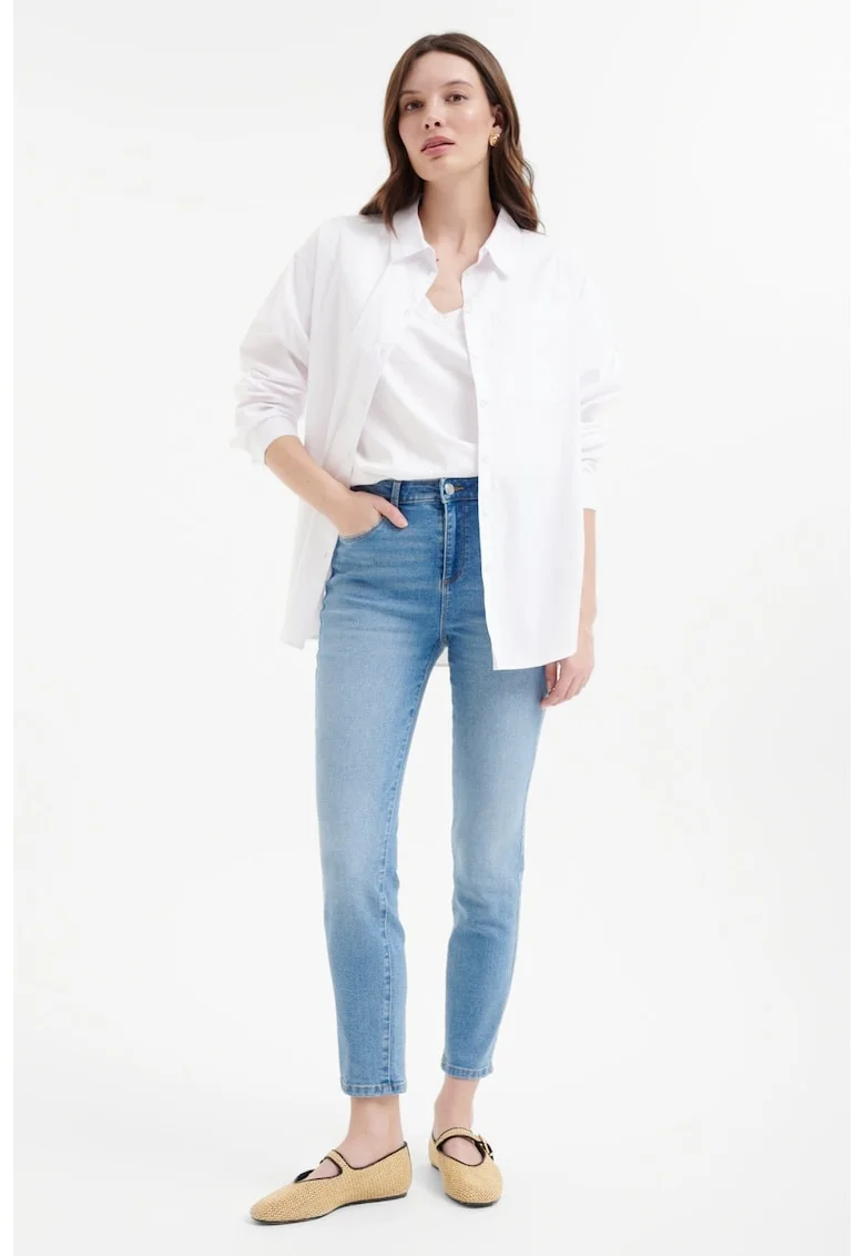 Blugi crop cu croiala skinny, Albastru pastel