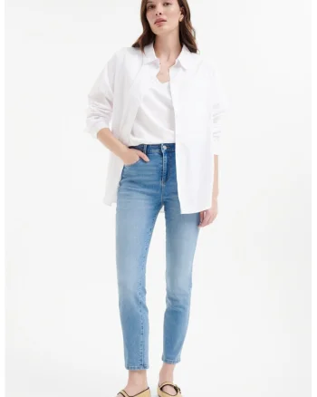 Blugi crop cu croiala skinny, Albastru pastel