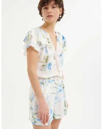 Bluza cu maneci fluture, Alb/Verde/Albastru