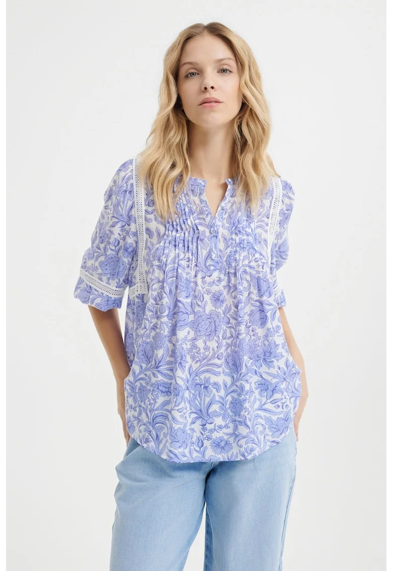 Bluza lejera cu model floral, Alb/Albastru lavanda