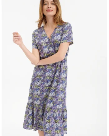 Rochie midi vaporoasa, Galben/Lila/Albastru
