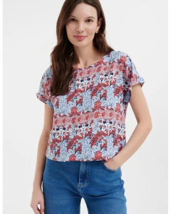 Tricou cu imprimeu, Visiniu/Albastru