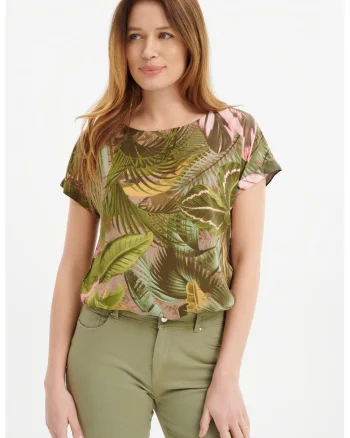 Tricou cu imprimeu, Verde/Galben/Roz