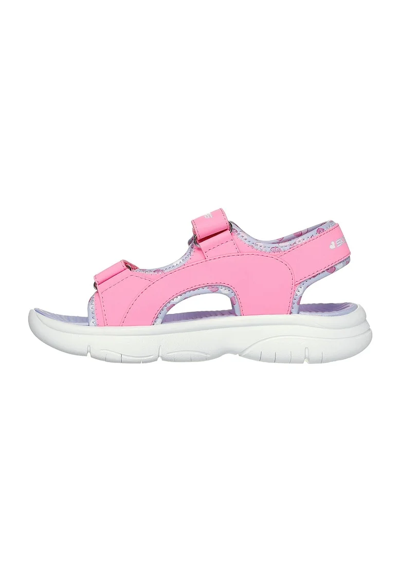 Sandale din material textil cu velcro, Roz