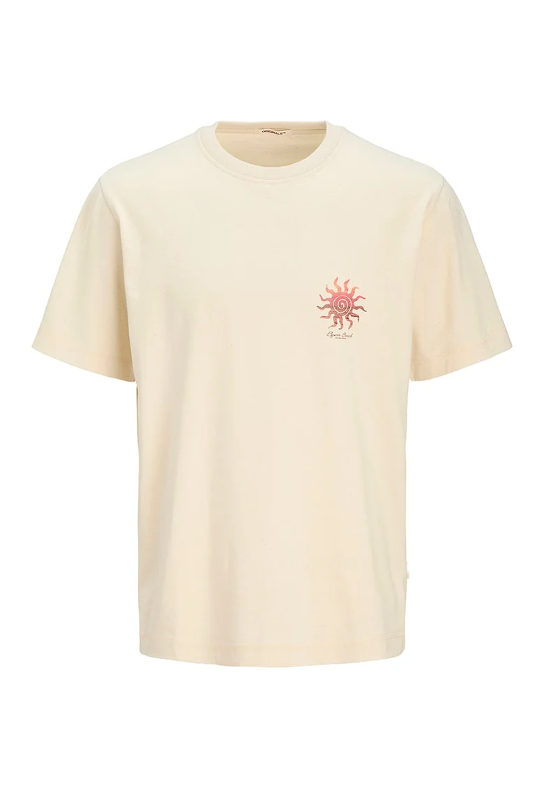 Tricou de bumbac cu imprimeu, Alb fildes