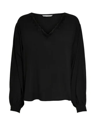 Bluza dama  neagra, 100% viscoza, decolteu in V, maneca lunga