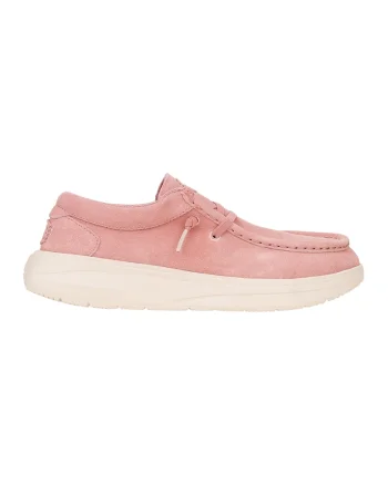 Pantofi boat wedge de piele intoarsa, Roz deschis