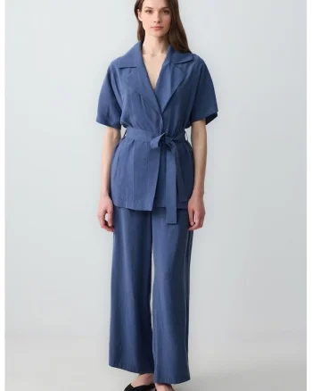 Pantaloni din amestec de modal cu croiala ampla, Albastru inchis