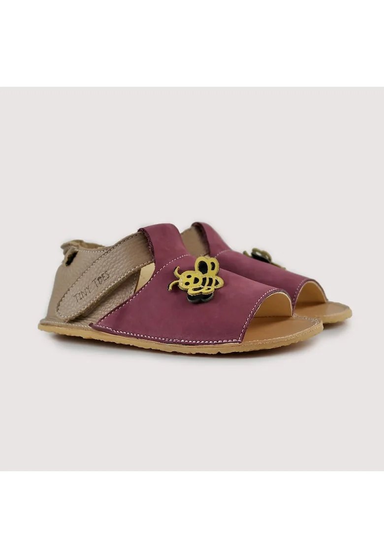 Sandale Barefoot din piele naturală, Bumble, Multicolor, Maro inchis | Rosu Mahon