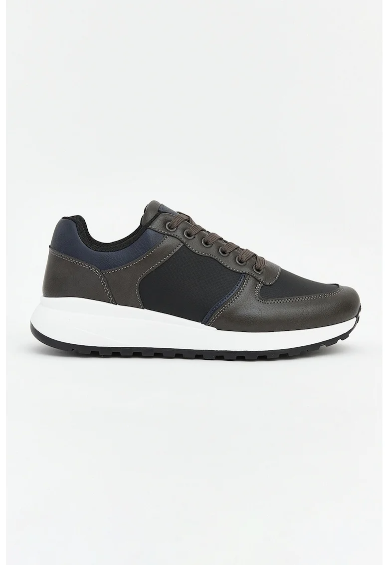 Pantofi sport din piele ecologica, Maro/Bleumarin