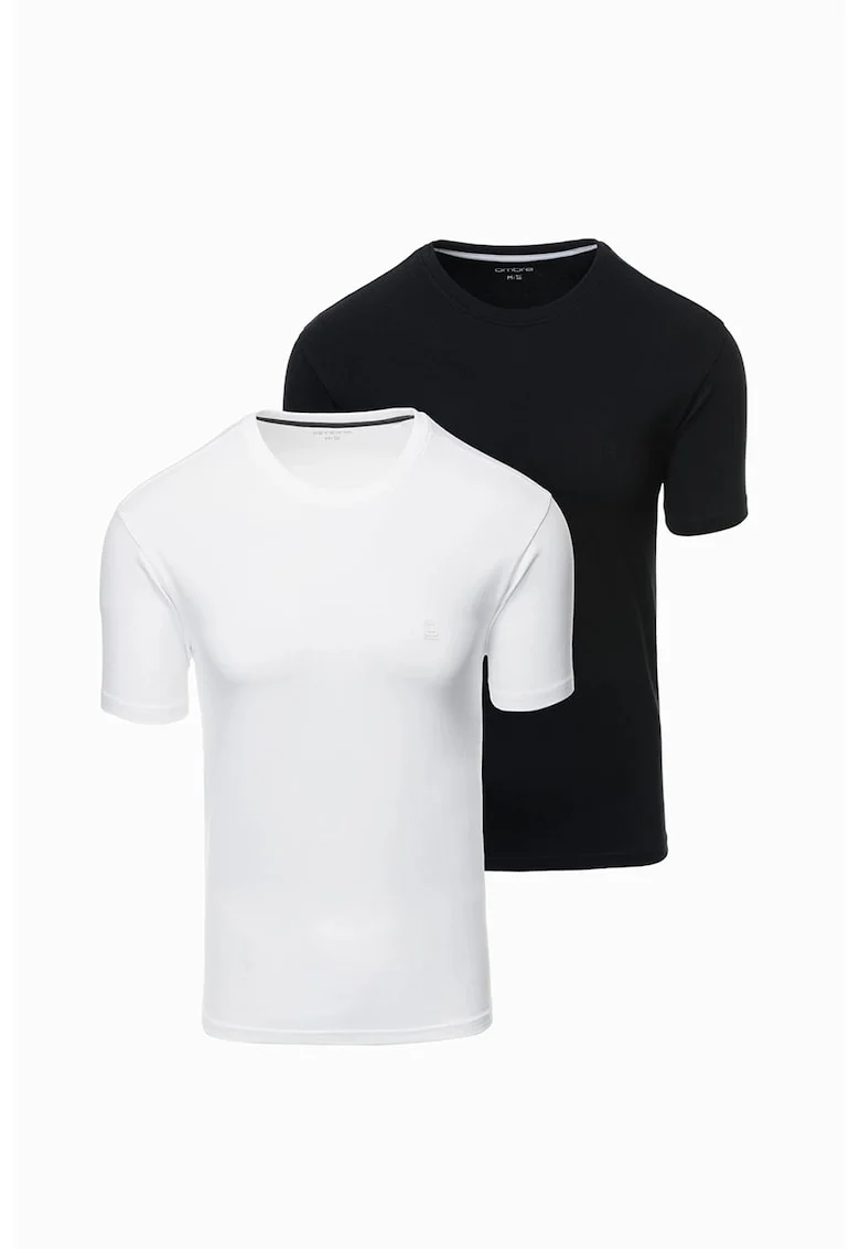 Set de tricouri cu decolteu la baza gatului - 2 piese, Alb/Negru
