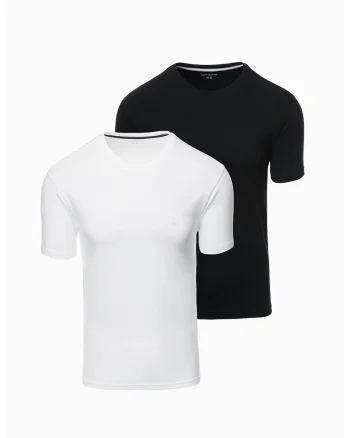 Set de tricouri cu decolteu la baza gatului - 2 piese, Alb/Negru