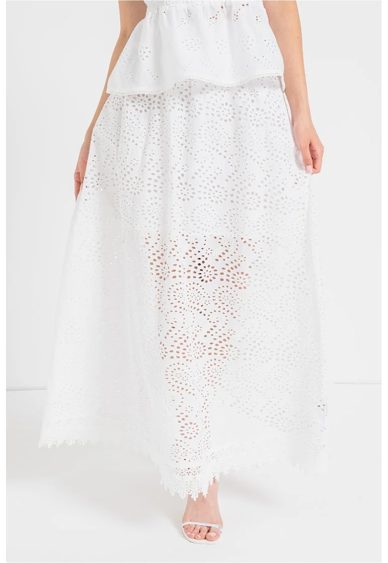 Fusta maxi cu broderie Sangallo, Alb