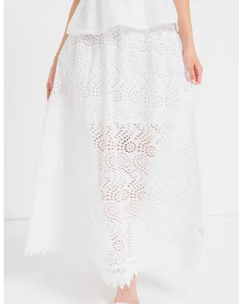 Fusta maxi cu broderie Sangallo, Alb
