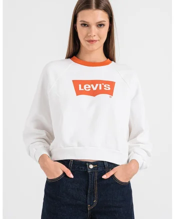 Bluza sport cu imprimeu logo si maneci raglan, Alb/Portocaliu