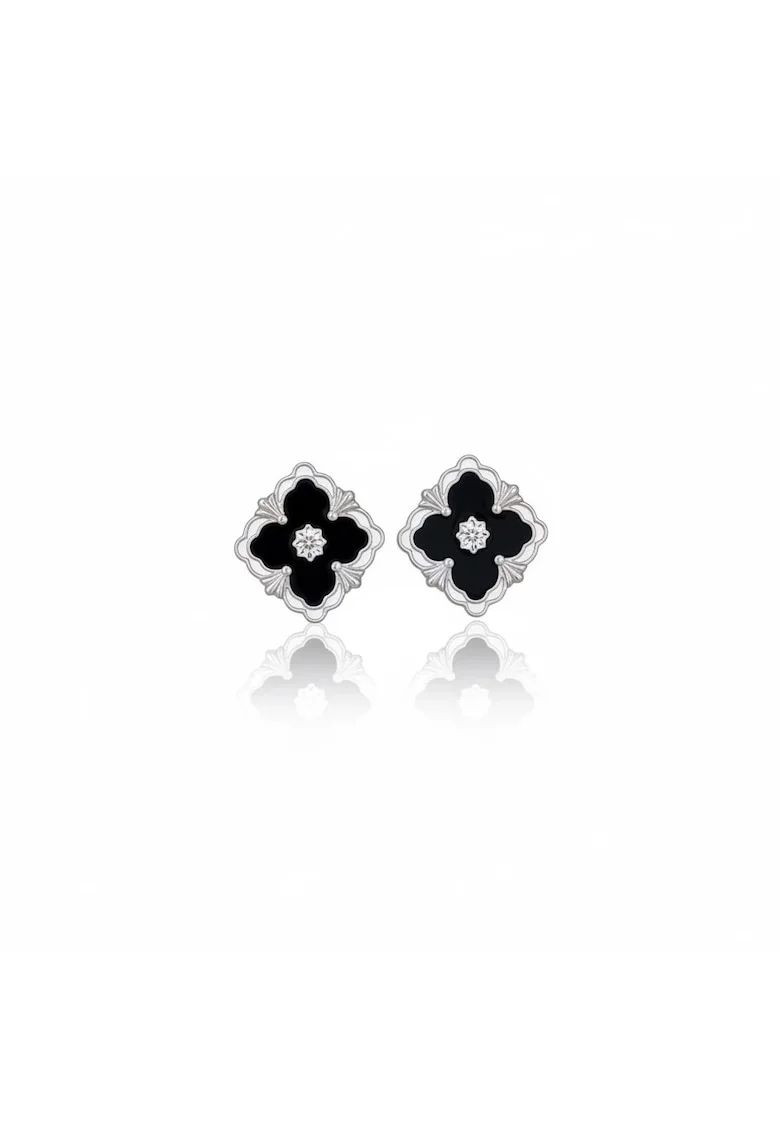 Cercei  argintii, forma de floare, suflati cu aur 18k, 1x1.1cm