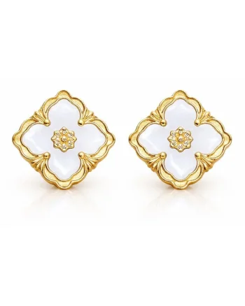 Cercei femei,  formă de floare, inox suflat cu aur 18k, 1x1.1cm