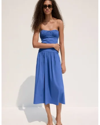 Rochie midi fara bretele, Albastru electric