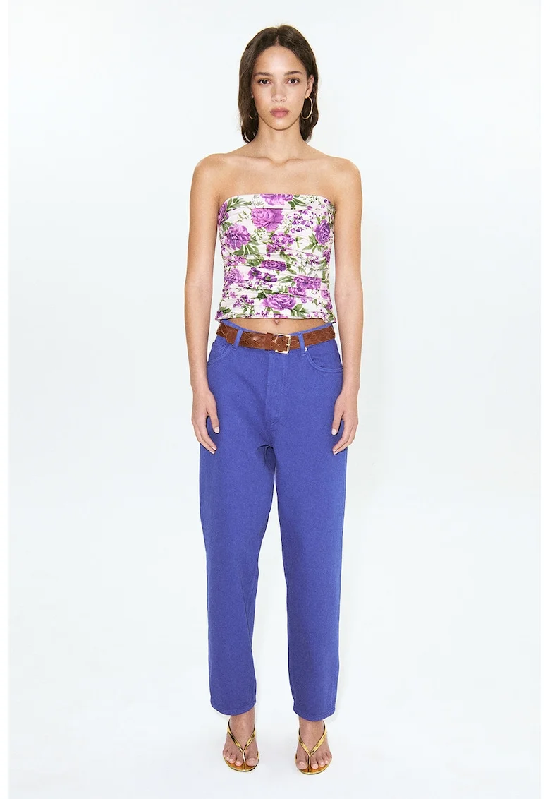 Blugi mom fit cu talie inalta, Albastru indigo
