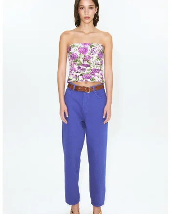 Blugi mom fit cu talie inalta, Albastru indigo