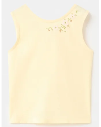 Top cu broderie florala, Galben pai