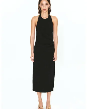 Rochie cu decolteu halter si croiala dreapta, Negru