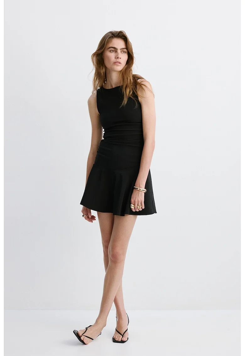 Rochie evazata cu detalii drapate, Negru